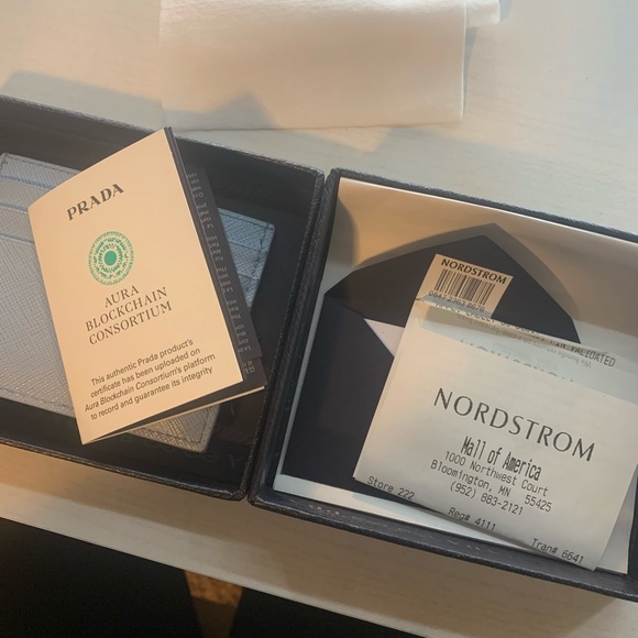 Prada Saffiano Leather Light Blue Card Holder - Picture 4 of 4